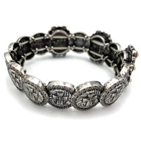 Silver Patina Western Cross Stretch Stamped Bracelet: Silver