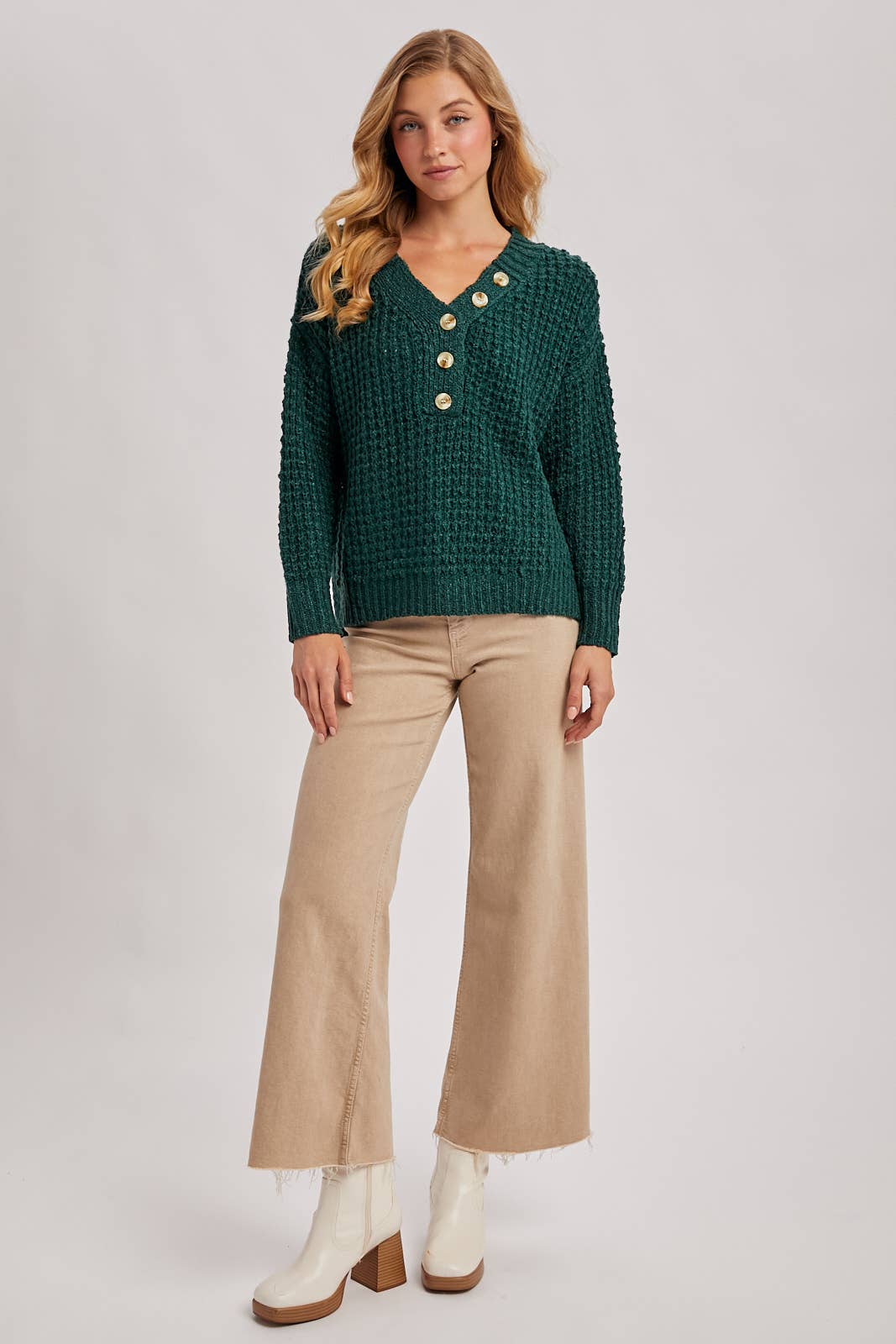 THERMAL HENELY SWEATER TOP: HUNTER GREEN**