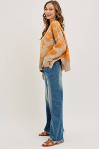 MID-RISE WIDE-LEG FRAYED HEM DENIM JEANS: DENIM BLUE