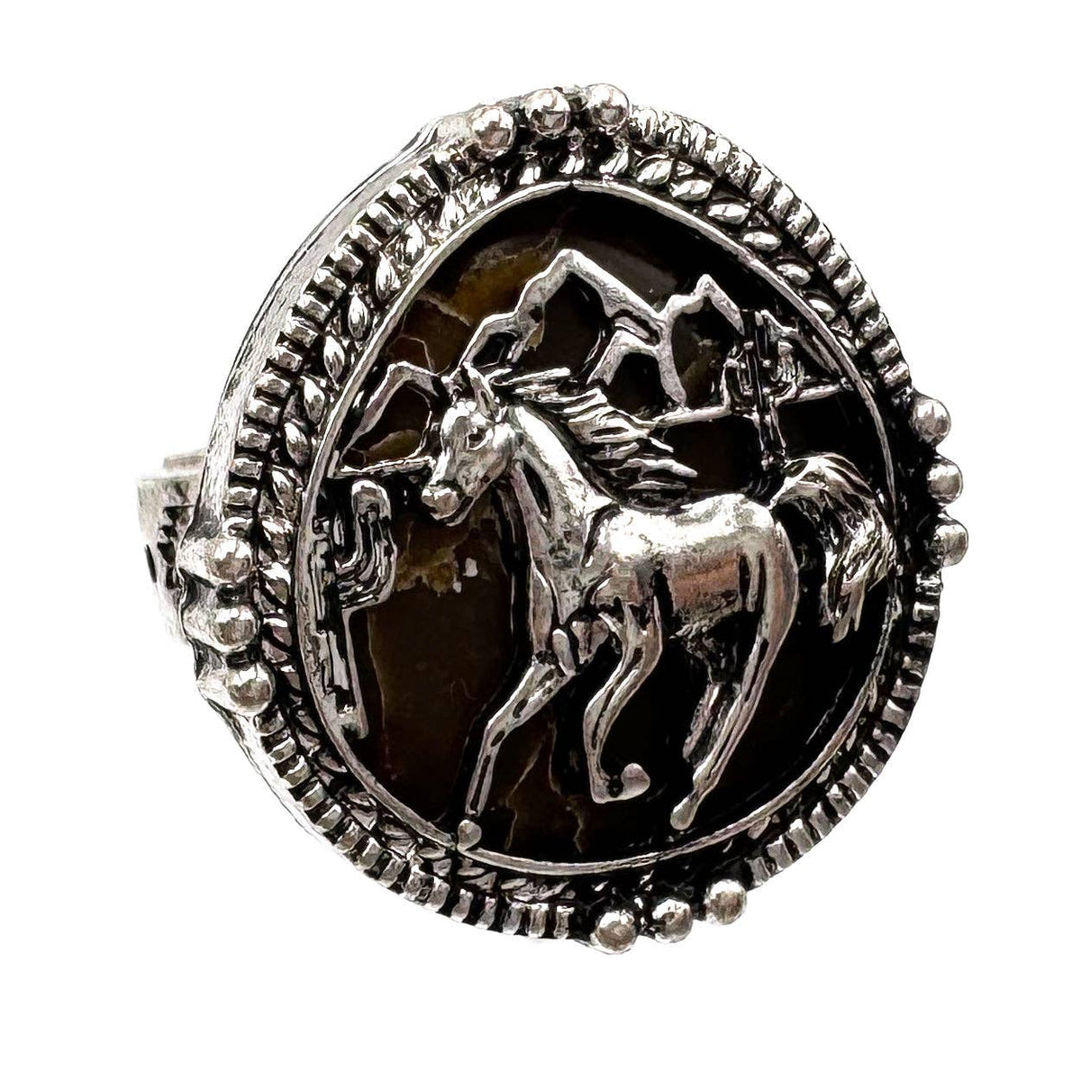 Horse Turquoise Stone Western Native Stretch Ring: Brown