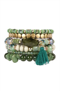 Boho Charm Tassel Bracelet: Green