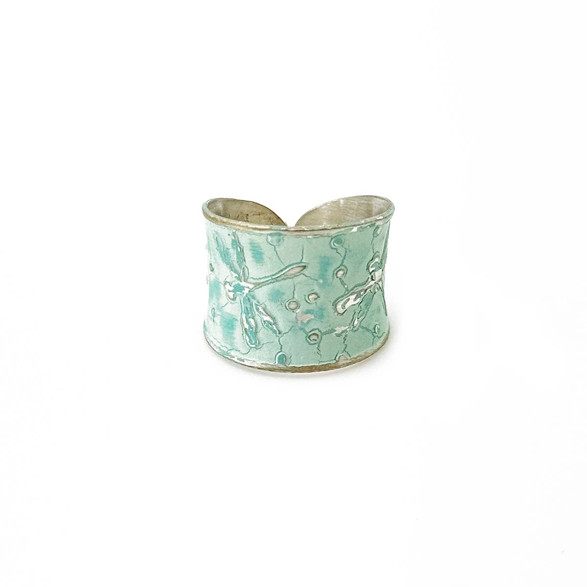 Handcrafted Soft Blue Dragonfly Patina Ring