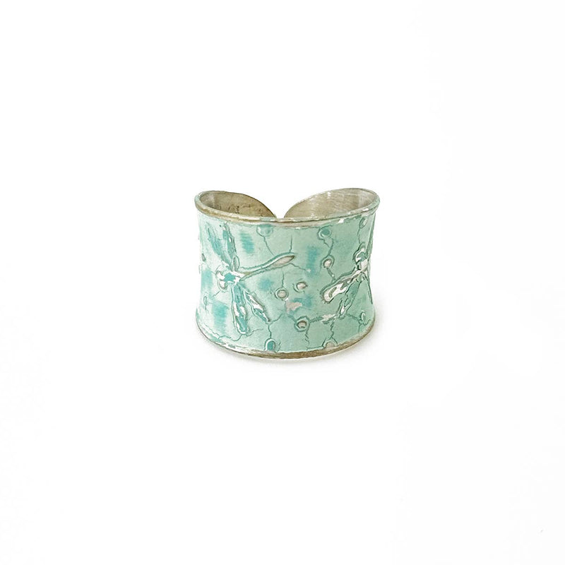 Handcrafted Soft Blue Dragonfly Patina Ring