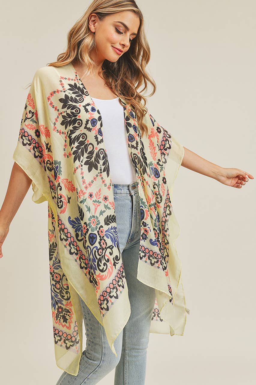 Bohemian Print Summer Kimono: Coral/Black