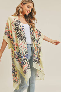 Bohemian Print Summer Kimono: Coral/Black