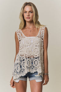 CASUAL CROCHET TANK TOP BLOUSE : Beige