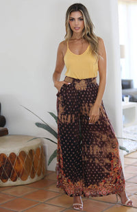 BLEACH TIE DYE EFFECT PRINTED WIDE LEG PANTS