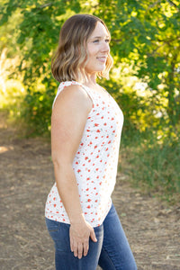 Cream Floral scoop neck tank top