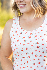 Cream Floral scoop neck tank top