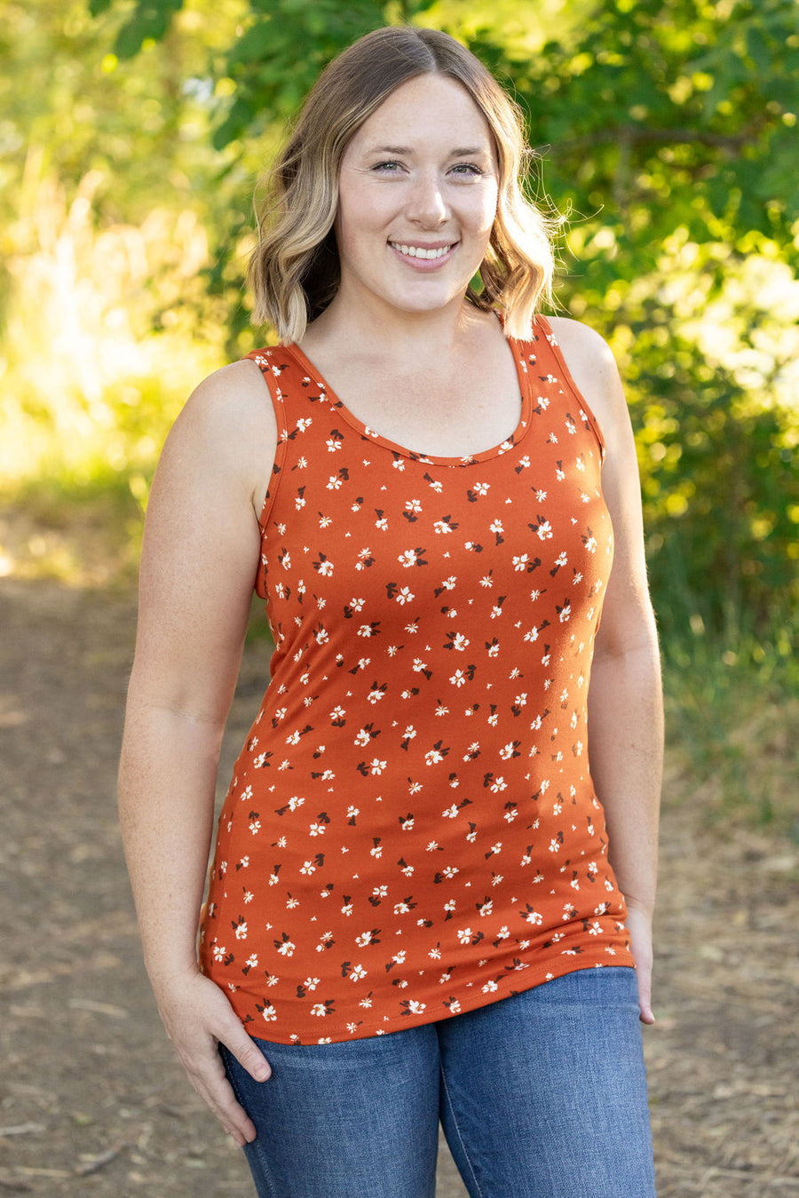 Terra Cotta Floral scoop neck tank top