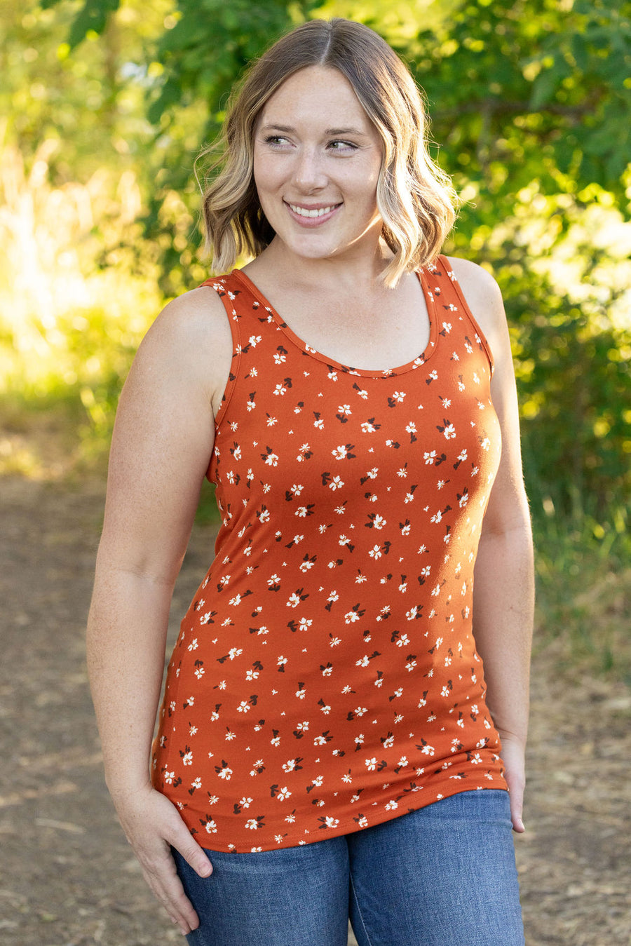 Terra Cotta Floral scoop neck tank top