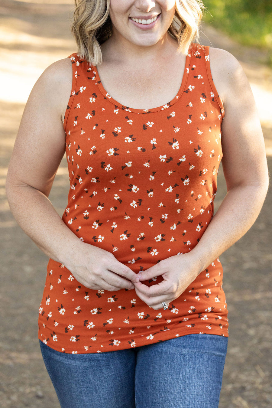 Terra Cotta Floral scoop neck tank top