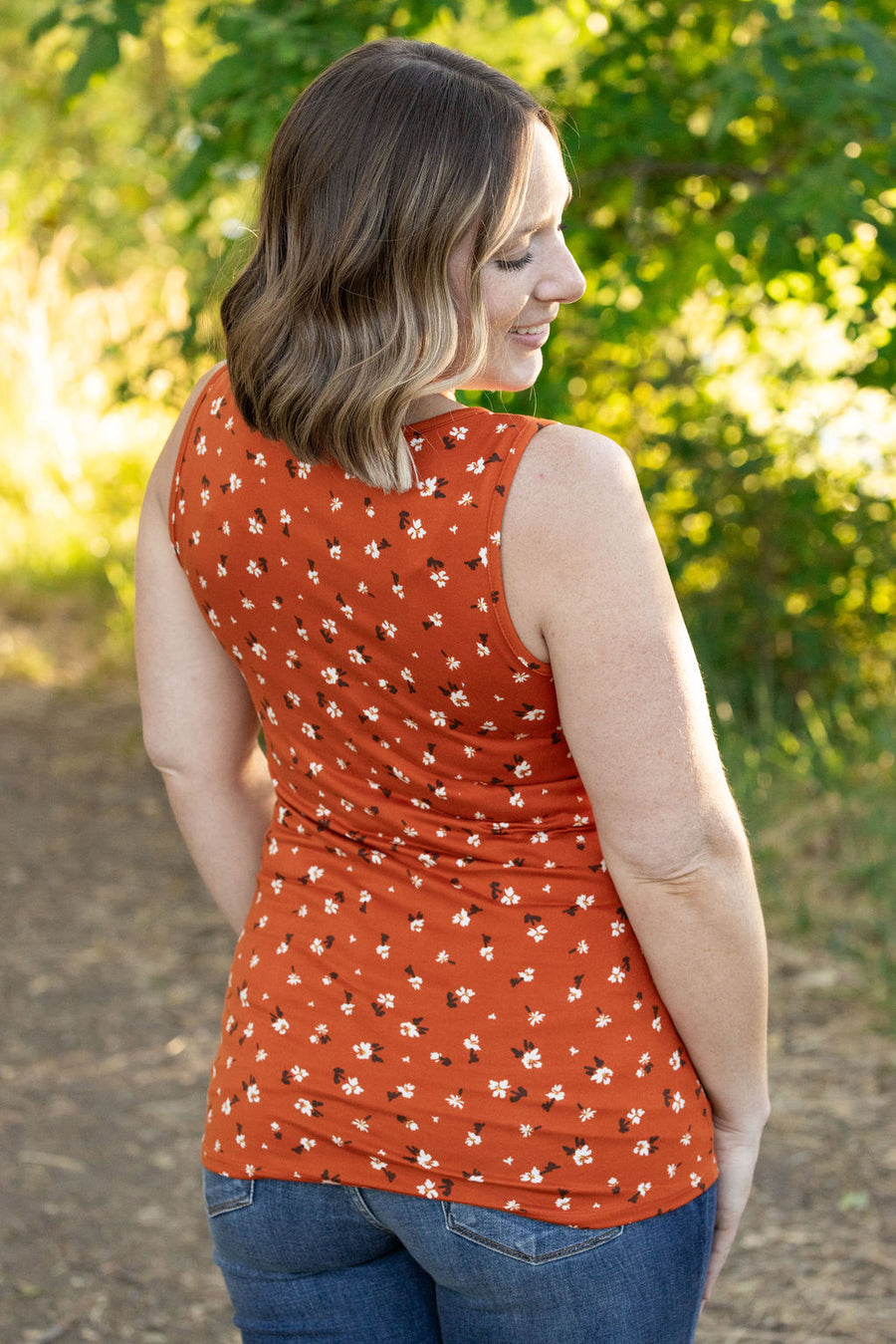 Terra Cotta Floral scoop neck tank top