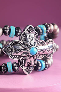 Navajo Pearl & Cross Stretch Bracelet : TURQUOISE