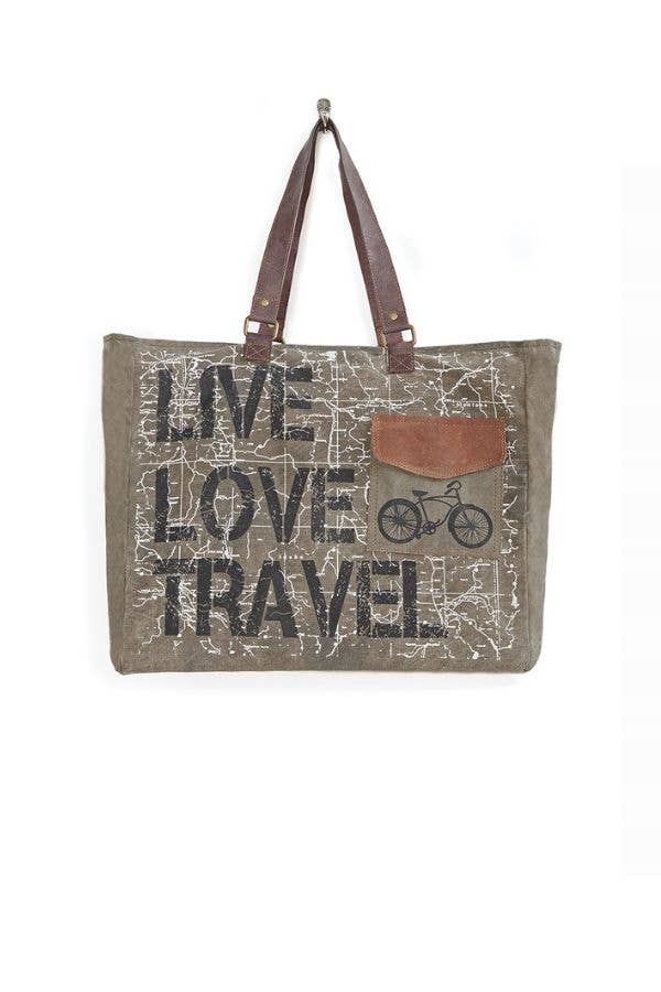 Live Love Travel Up-Cycled Canvas Weekender Bag