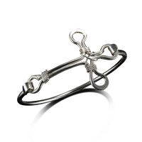 Silver Plated Bangle Bracelet - Rounded Cross