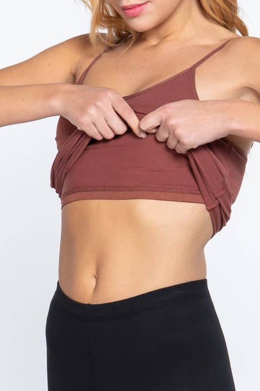 Basic Adjustable Spaghetti Strap Tunic Cami Tank Top w/shelf Bra:Terracotta
