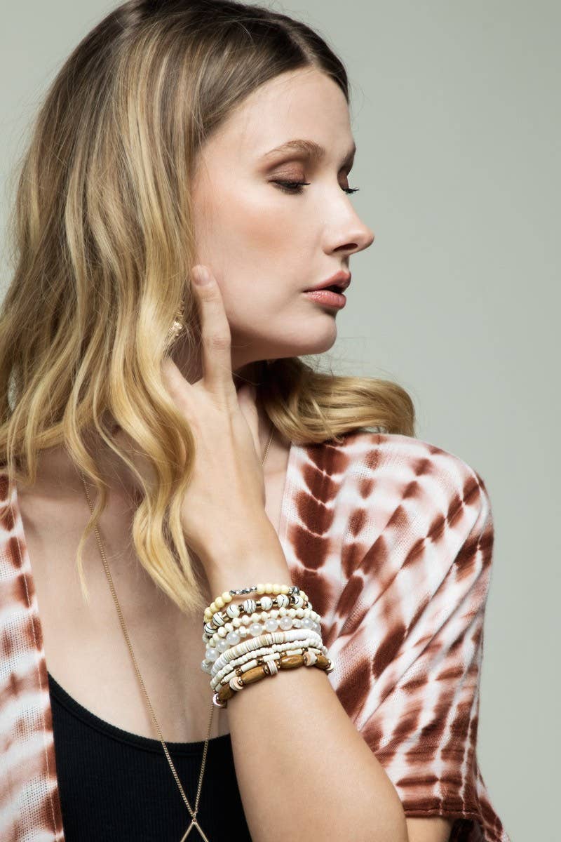 Layered Mixed Beads Stacked Bracelet Set in Ivory