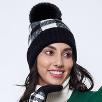 Buffalo Plaid Cuff Beanie with Pom