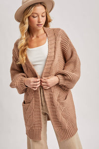 CHUNKY CABLE LANTERN SLEEVE CARDIGAN