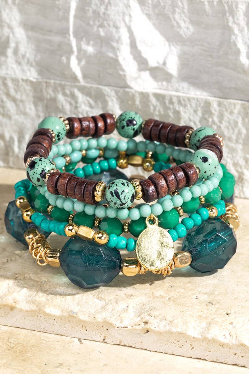 6 Layered Boho Multi Layered Stacked Bracelet Deep Blue Sea