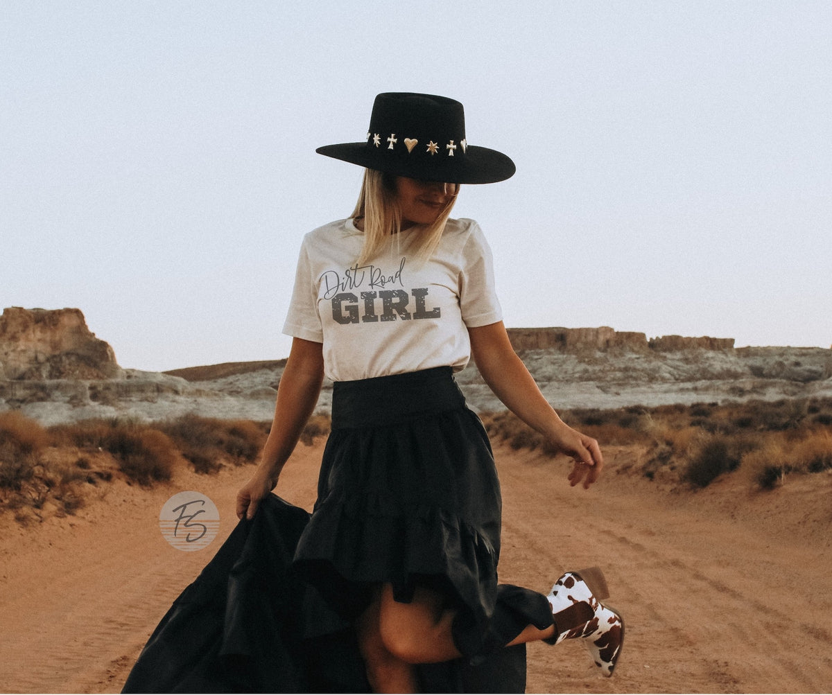 Dirt Road Girl Graphic Shirt: white