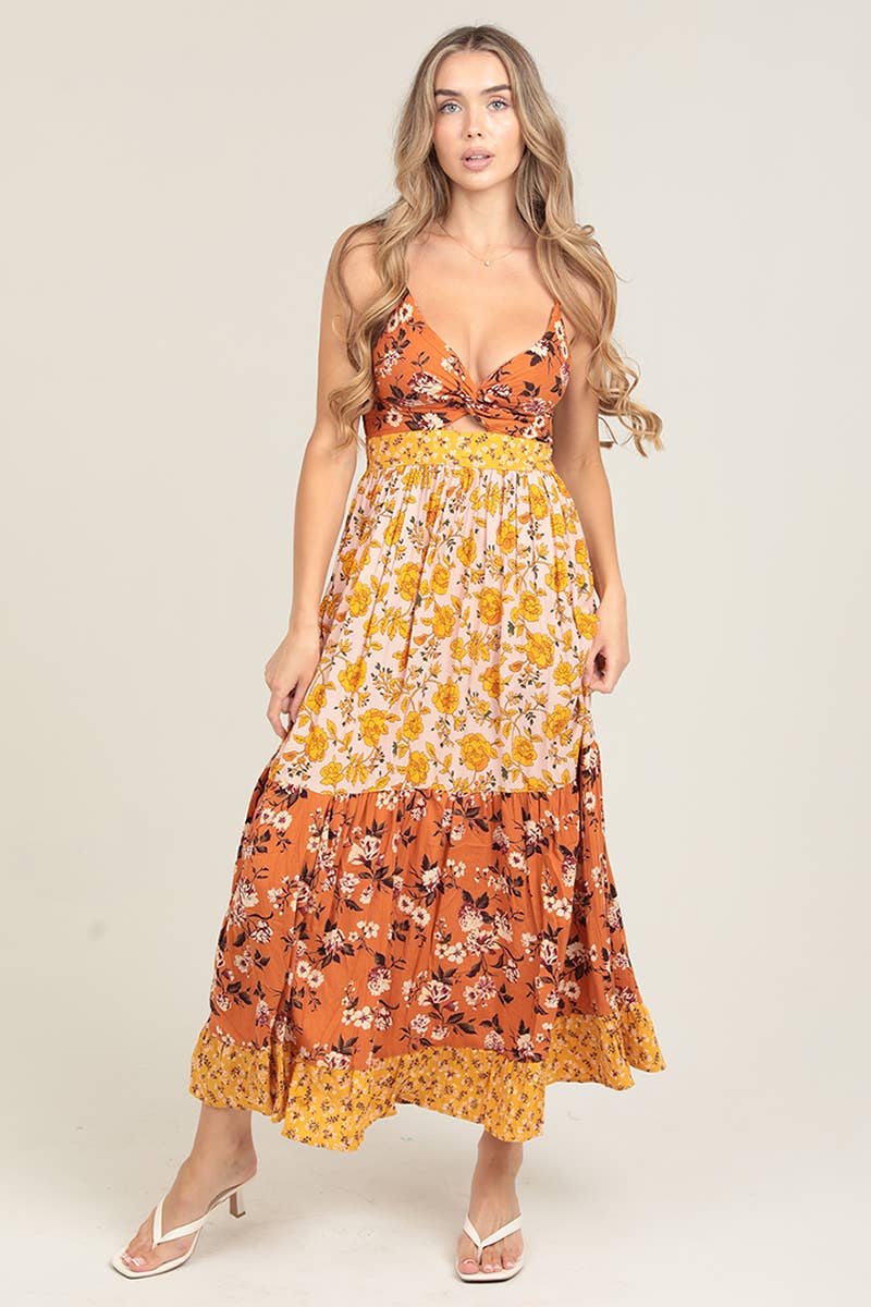 V NECK TWIST FRONT CUT OUT  MAXI