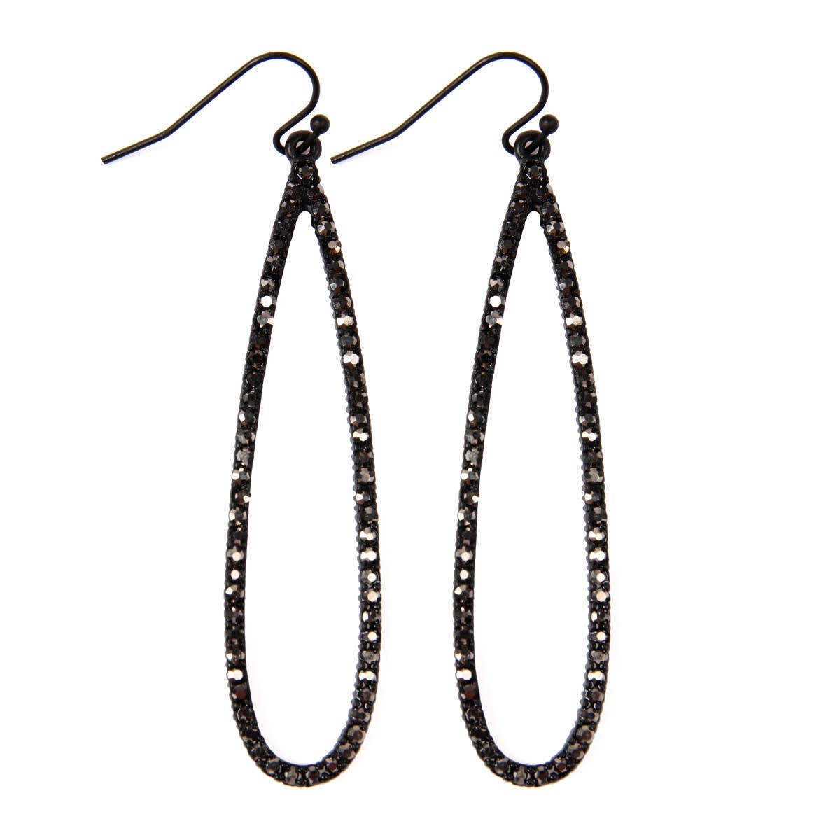 Long Teardrop Rhinestone Earrings: Black