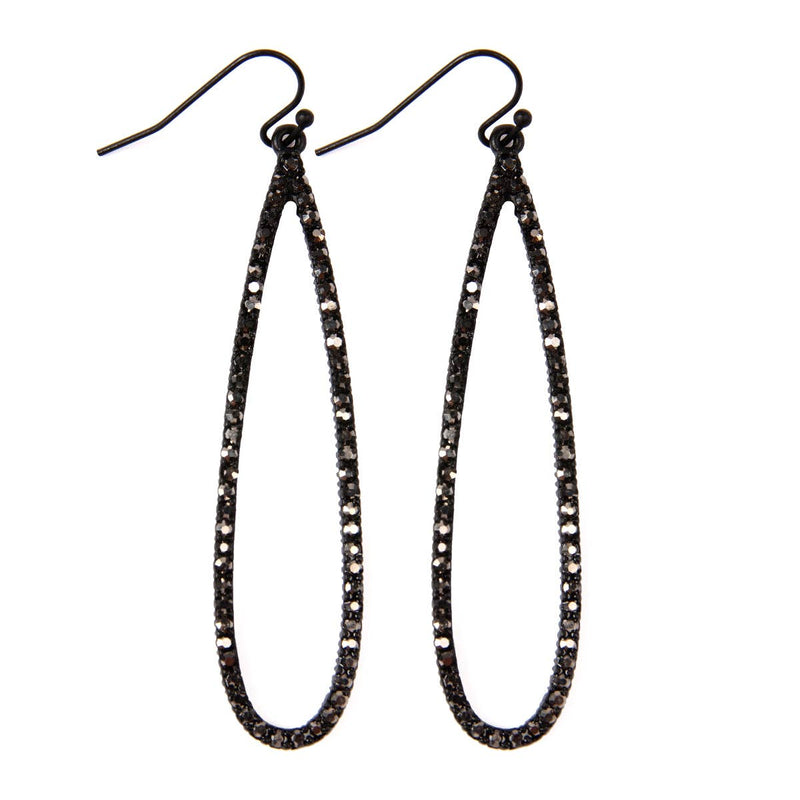 Long Teardrop Rhinestone Earrings: Black