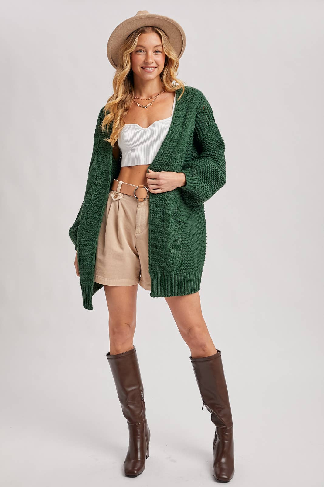 CHUNKY CABLE LANTERN SLEEVE CARDIGAN