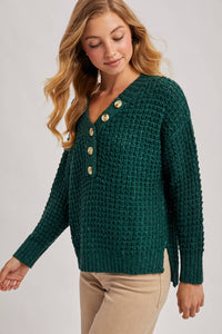 THERMAL HENELY SWEATER TOP: HUNTER GREEN**
