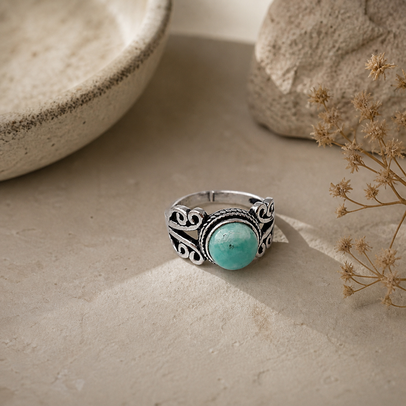 Tanvi Collection Ring - Silver Circle with Amazonite