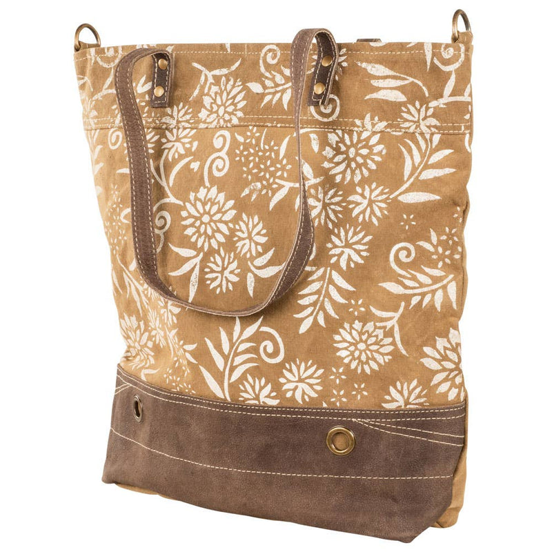 Tan Canvas With Floral Pattern Tote Purse
