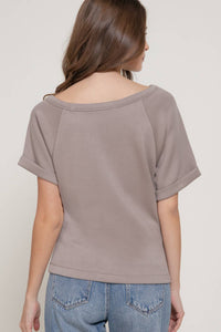 Elbow Sleeve Off The Shoulder Soft Modal Scuba  Blouse : taupe