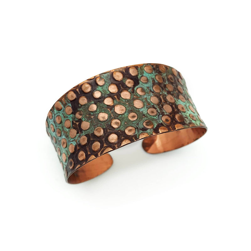 Copper Patina Bracelet - Copper and Teal Rivets