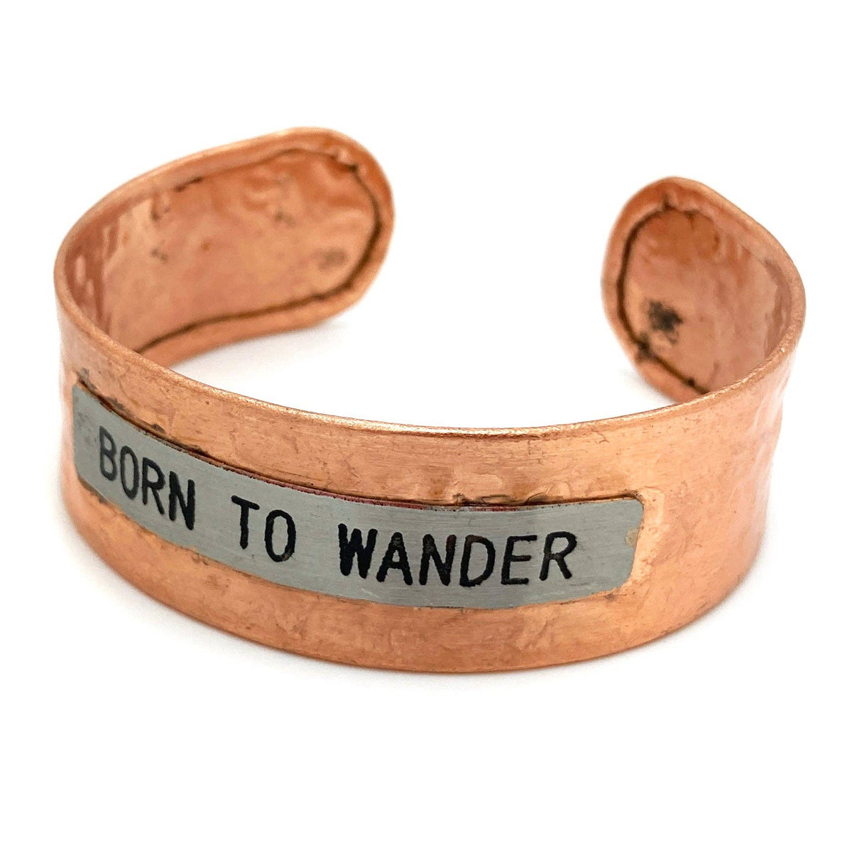 Message Born to Wander Metal Western Cuff Stamped Bracelet : Copper