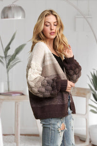 PUFF SLEEVES OMBRE SWEATER CARDIGAN: COFFEE