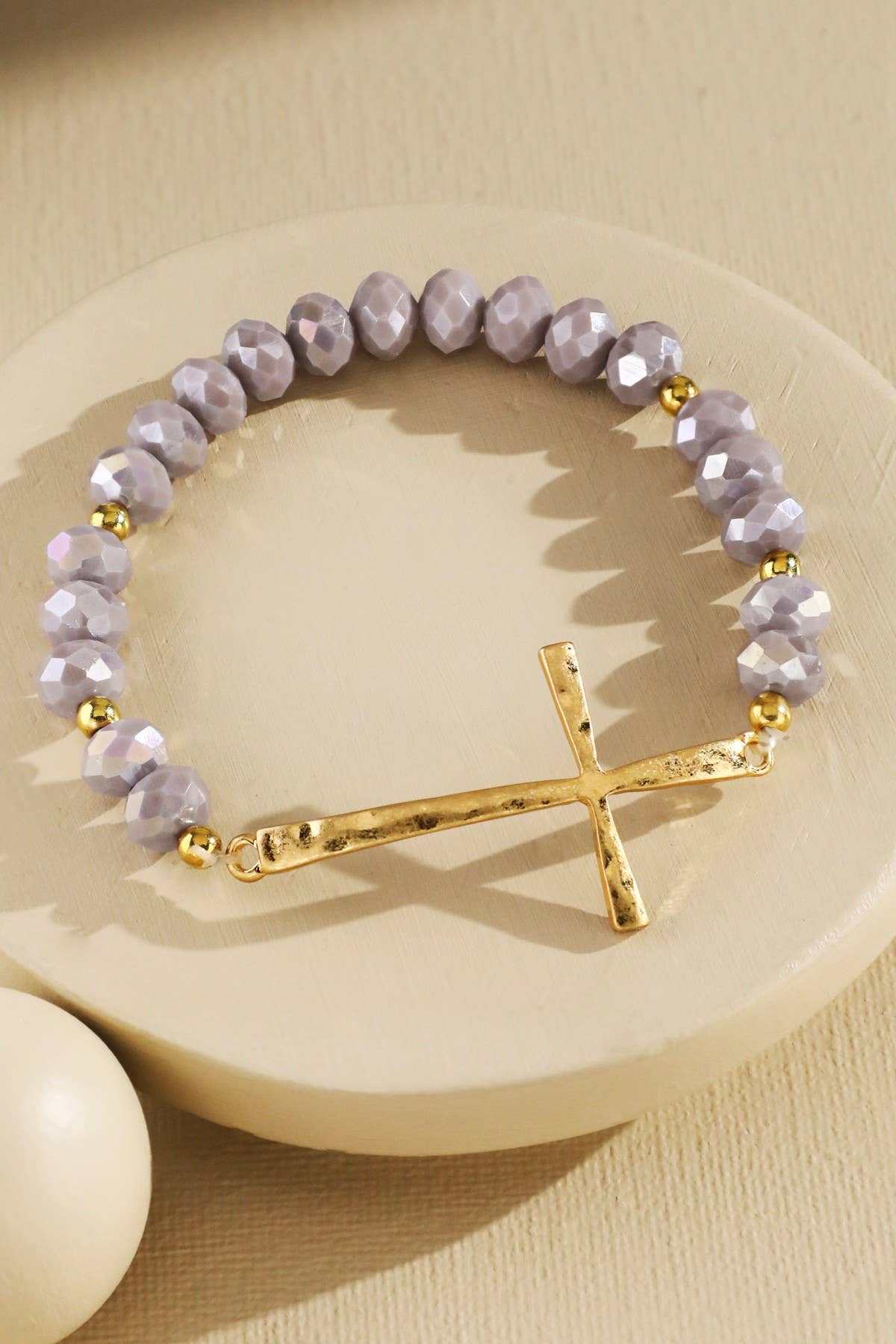 Beaded Cross Stretch Bracelet: PU-PURPLE