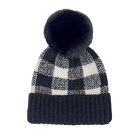 Buffalo Plaid Cuff Beanie with Pom