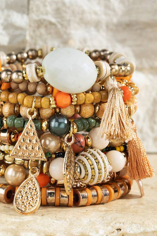Golden Valley Layered Beaded Multi strand Stacked Bracelet