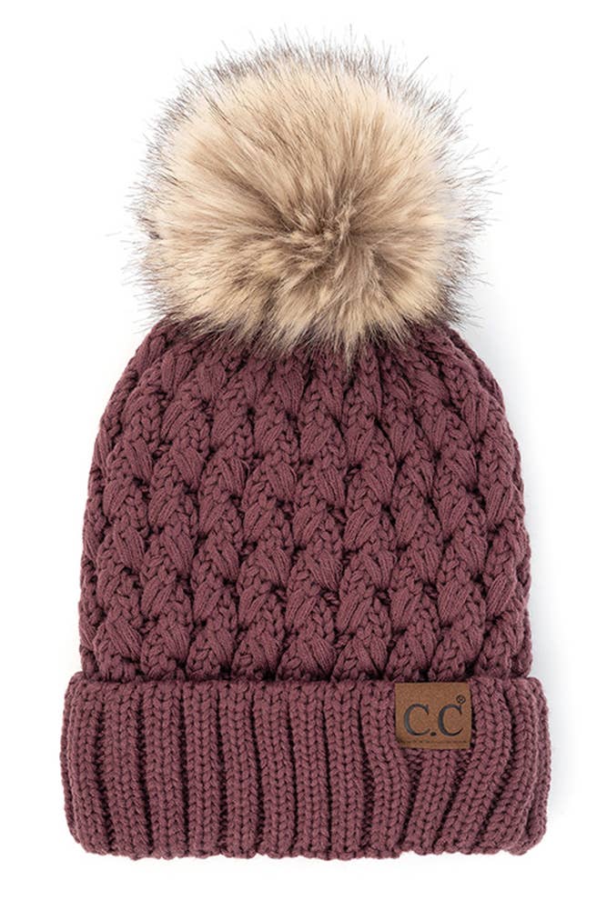C.C Lattice Crossover Stitch Beanie Winter Hat: Coco Berry