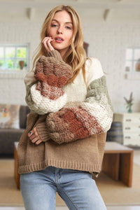 PUFF SLEEVE OMBRE SWEATER TOP: COFFEE