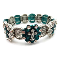 Silver Patina Western Cross Stretch Stamped Bracelet: Patina