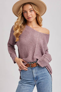 REVERSE SEAM LOOSE FIT SWEATER: MAUVE