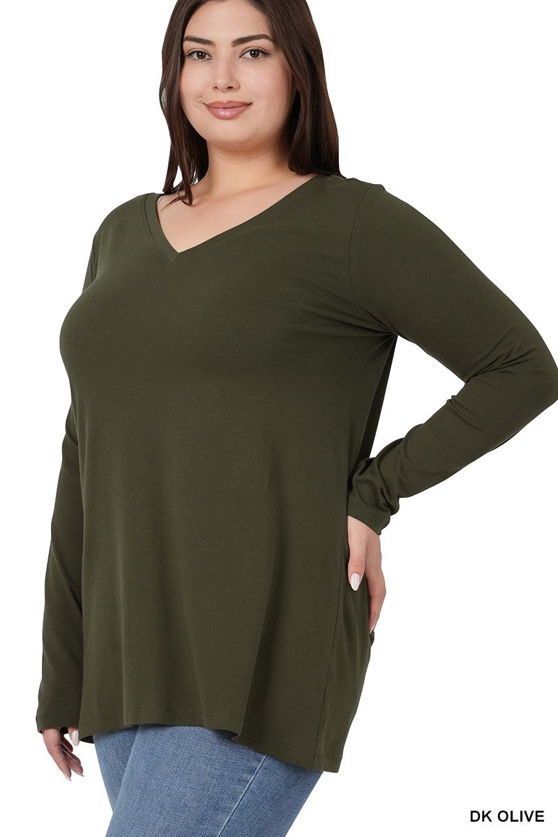 Dark Olive Basic Long Sleeve v-neck S-3X * on sale