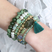 Boho Charm Tassel Bracelet: Green