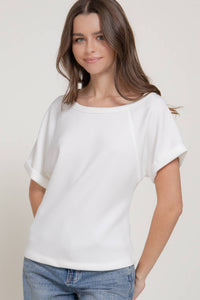 Elbow Sleeve Off The Shoulder Soft Modal Scuba  Blouse : off white