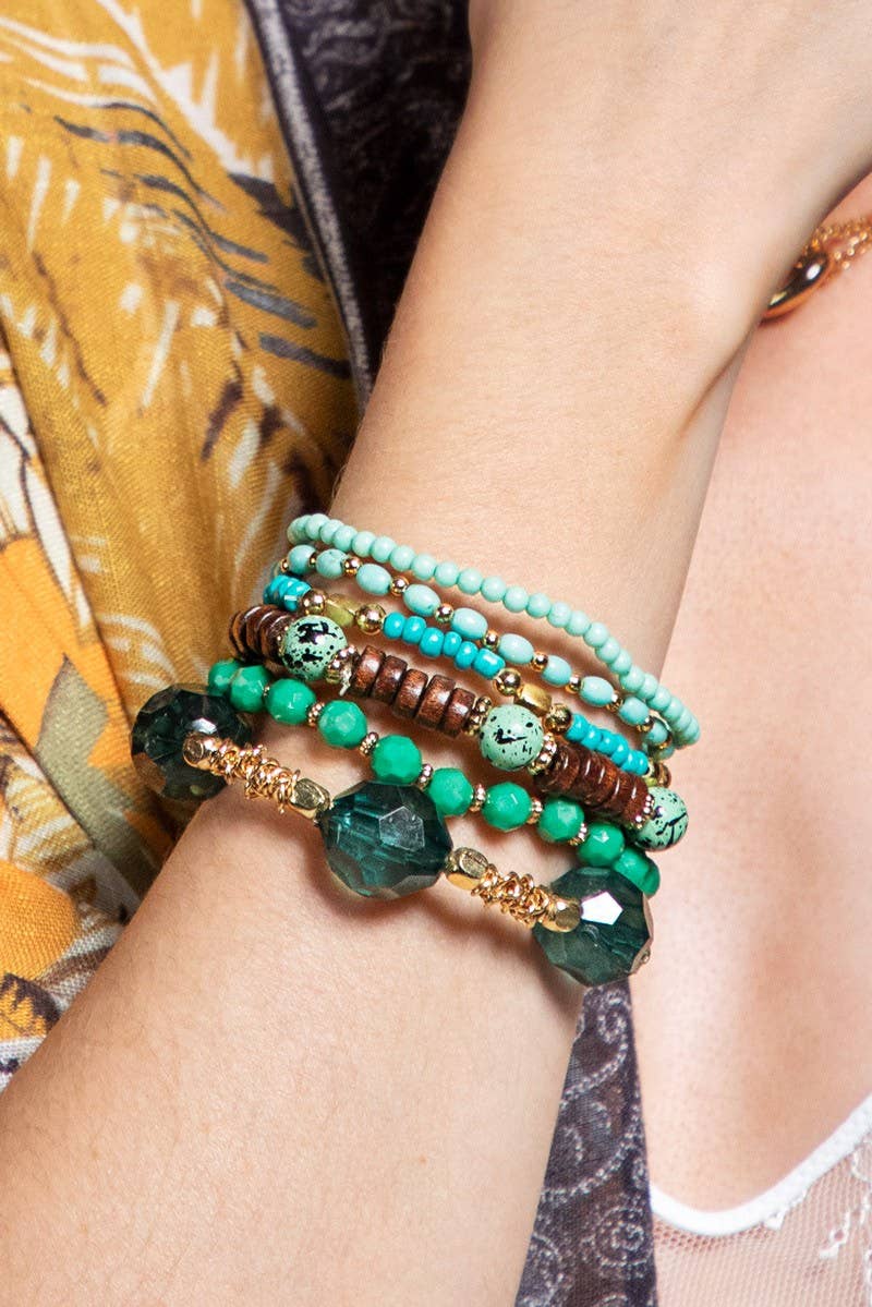 6 Layered Boho Multi Layered Stacked Bracelet Deep Blue Sea