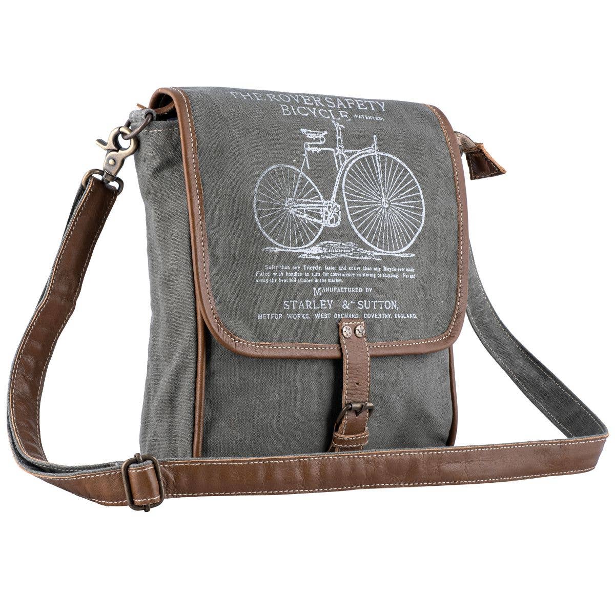Canvas Leather Bicycle Print Women Sling Bag - Ranger Green