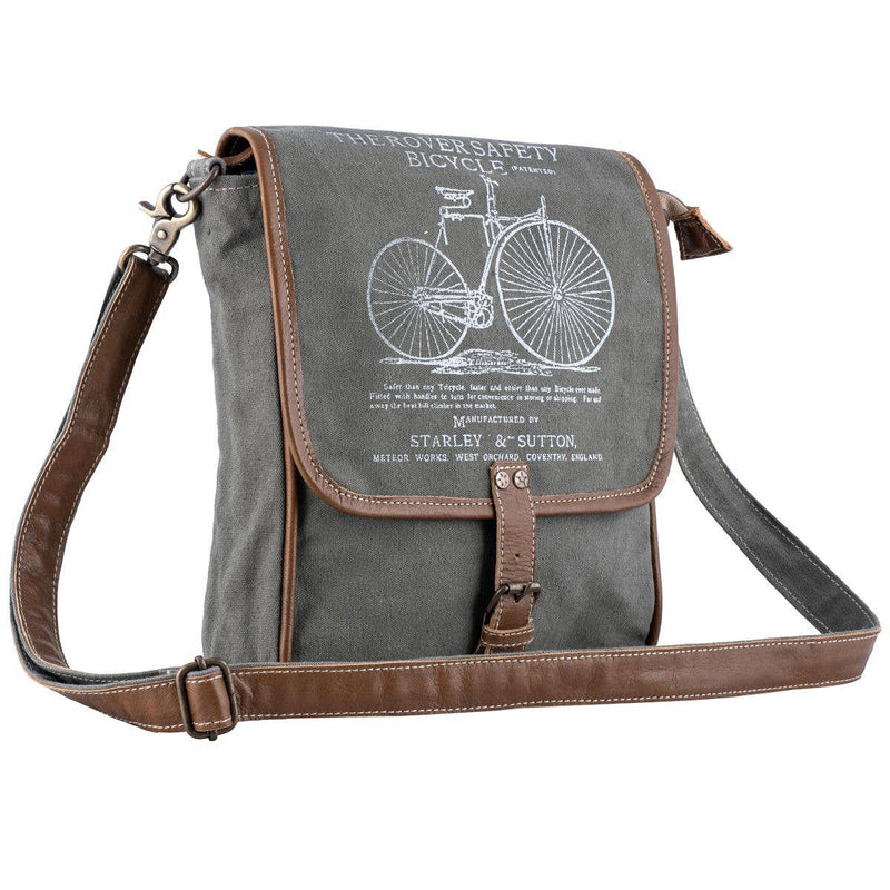 Canvas Leather Bicycle Print Women Sling Bag - Ranger Green
